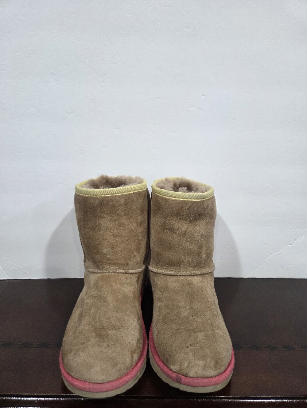 UGG Kids Chestnut Suede Boots with Pink Trim Sz.4